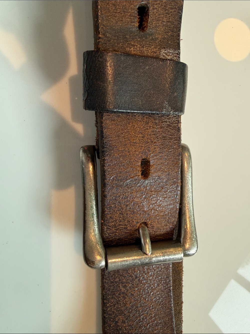Classic Brown Leather Men's Belt with Silver Buckle